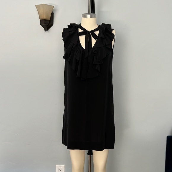 JOIE Gilly Ruffled Silk Mini Neck Tie Dress V-Neck Black, Size Small - Picture 2 of 16